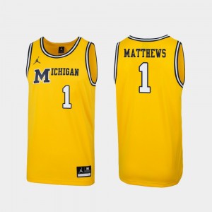 Men 1989 Throwback Basketball #1 Replica Charles Matthews College Jersey Maize U of M
