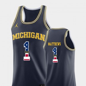 USA Flag Men's Basketball Charles Matthews College Jersey #1 Michigan Wolverines Navy