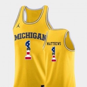 Charles Matthews College Jersey USA Flag Michigan Yellow #1 Basketball Mens
