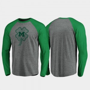 Heathered Gray Raglan Long Sleeve Celtic Charm College T-Shirt For Men St. Patrick's Day University of Michigan