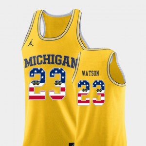 Mens Basketball #23 USA Flag Ibi Watson College Jersey Yellow Michigan Wolverines