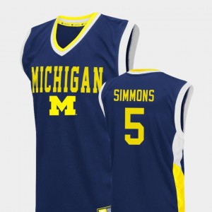 Basketball Men's Michigan Wolverines Fadeaway Jaaron Simmons College Jersey #5 Blue