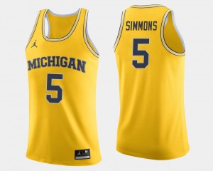 Wolverines Jaaron Simmons College Jersey Men's Basketball #5 Maize