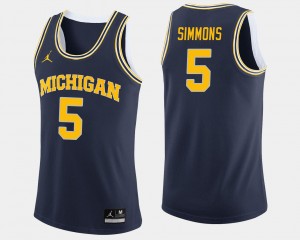 Jaaron Simmons College Jersey Navy Basketball Men #5 Michigan