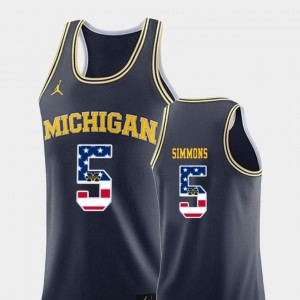 Basketball Navy USA Flag #5 University of Michigan Jaaron Simmons College Jersey Mens