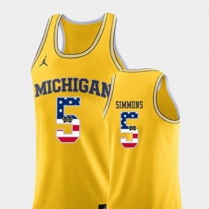 Basketball Yellow #5 For Men's USA Flag University of Michigan Jaaron Simmons College Jersey