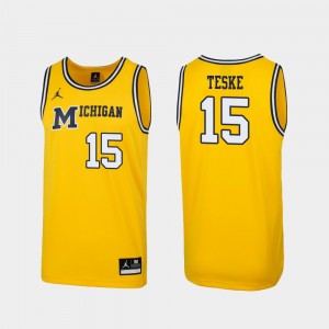 Maize For Men Replica Jon Teske College Jersey 1989 Throwback Basketball #15 Michigan