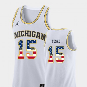 Basketball Michigan #15 For Men Jon Teske College Jersey White USA Flag