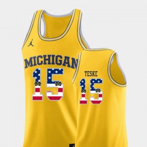 #15 Yellow Basketball USA Flag Jon Teske College Jersey Michigan Men's