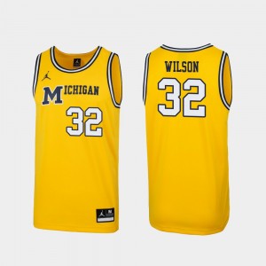 University of Michigan Maize Replica Luke Wilson College Jersey #32 1989 Throwback Basketball Mens