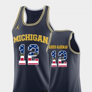 USA Flag Wolverines Mens Basketball Muhammad-Ali Abdur-Rahkman College Jersey #12 Navy
