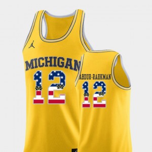USA Flag For Men Yellow Basketball Michigan #12 Muhammad-Ali Abdur-Rahkman College Jersey