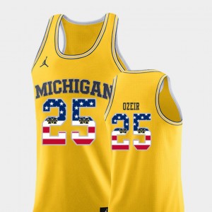 University of Michigan For Men's Naji Ozeir College Jersey Yellow USA Flag Basketball #25