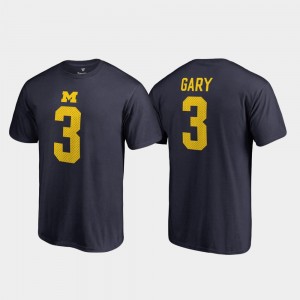 Rashan Gary College T-Shirt Legends Michigan Navy #3 Name & Number Mens