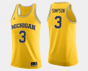 Michigan Wolverines For Men's #3 Zavier Simpson College Jersey Basketball Maize