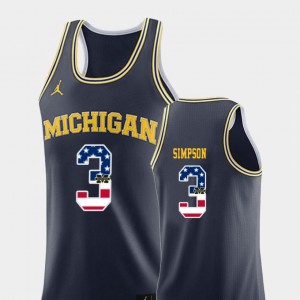 Michigan Men's Navy Basketball Zavier Simpson College Jersey USA Flag #3