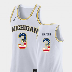Michigan USA Flag Zavier Simpson College Jersey White For Men's Basketball #3