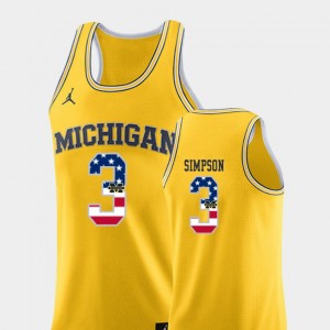 #3 USA Flag Michigan Wolverines Basketball Yellow Zavier Simpson College Jersey Men's