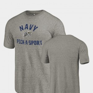 Navy Midshipmen Pick-A-Sport Tri-Blend Distressed For Men College T-Shirt Gray