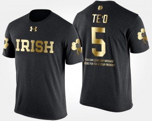 Black Manti Te'o College T-Shirt #5 ND Men's Short Sleeve With Message Gold Limited