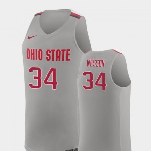 Kaleb Wesson College Jersey Men #34 Replica Pure Gray Basketball Ohio State Buckeye