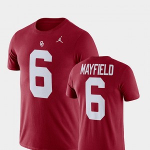 Football Men Name & Number #6 Baker Mayfield College T-Shirt Crimson Sooner