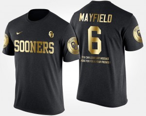 Black Sooner Baker Mayfield College T-Shirt #6 Short Sleeve With Message For Men Gold Limited