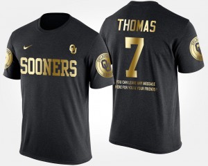 For Men's #7 Jordan Thomas College T-Shirt Gold Limited OU Sooners Black Short Sleeve With Message