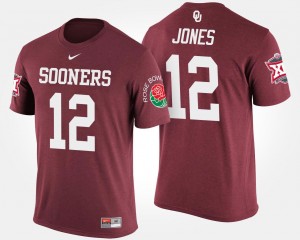 Men Crimson #12 Oklahoma Bowl Game Landry Jones College T-Shirt Big 12 Conference Rose Bowl