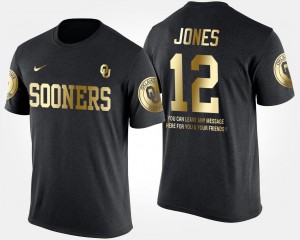 Landry Jones College T-Shirt #12 OU Short Sleeve With Message Black Gold Limited Men's