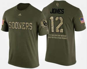 Military Landry Jones College T-Shirt Men Camo Short Sleeve With Message #12 OU