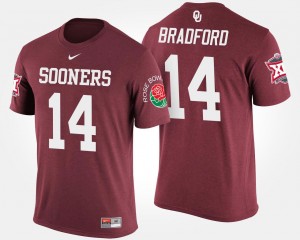 For Men's Crimson #14 Sooners Bowl Game Sam Bradford College T-Shirt Big 12 Conference Rose Bowl