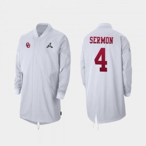Trey Sermon College Jacket #4 Full-Zip Sideline For Men University Of Oklahoma White 2019 Football Playoff Bound