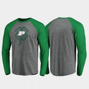 For Men's Purdue University St. Patrick's Day College T-Shirt Heathered Gray Raglan Long Sleeve Celtic Charm