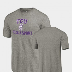 Pick-A-Sport Tri-Blend Distressed Horned Frogs College T-Shirt For Men Gray