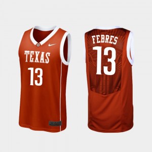 Texas Longhorns Burnt Orange Basketball #13 Replica Jase Febres College Jersey Men