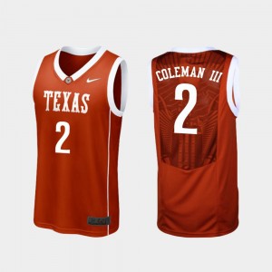 Men #2 Replica Matt Coleman III College Jersey Texas Longhorns Burnt Orange Basketball