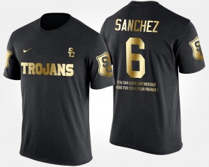 USC #6 Mark Sanchez College T-Shirt For Men's Black Short Sleeve With Message Gold Limited