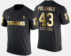 Trojans Troy Polamalu College T-Shirt Gold Limited Black For Men's #43 Short Sleeve With Message