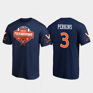Bryce Perkins College T-Shirt Cavaliers #3 Navy 2019 ACC Coastal Football Division Champions Mens