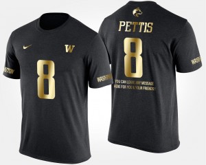 Black Dante Pettis College T-Shirt For Men's #8 University of Washington Gold Limited Short Sleeve With Message