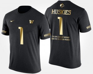 University of Washington Black Men No.1 Short Sleeve With Message #1 College T-Shirt Gold Limited