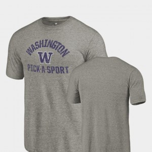 Men Gray Tri-Blend Distressed Pick-A-Sport University of Washington College T-Shirt