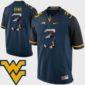 Navy Charles Sims College Jersey #3 Pictorial Fashion Football West Virginia Men's