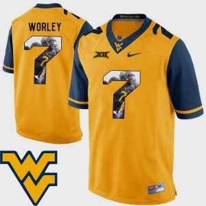 Mens #7 Pictorial Fashion Daryl Worley College Jersey WV Gold Football