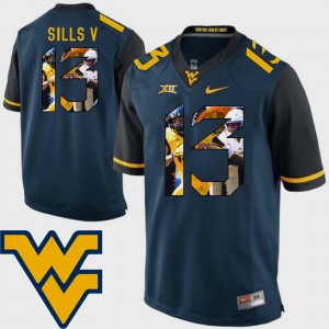 WVU #13 For Men Pictorial Fashion David Sills V College Jersey Navy Football