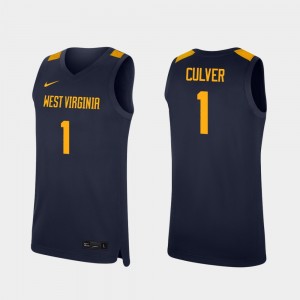 Derek Culver College Jersey Mens WV Replica #1 Navy Basketball