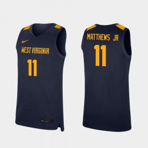 Basketball Men's Replica #11 Emmitt Matthews Jr. College Jersey West Virginia University Navy