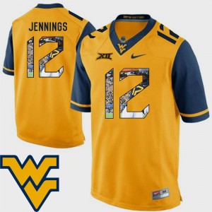 West Virginia Mountaineers Pictorial Fashion #12 Men's Gold Football Gary Jennings College Jersey