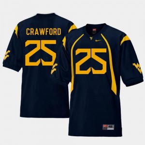 For Men's #25 West Virginia Mountaineers Justin Crawford College Jersey Football Replica Navy